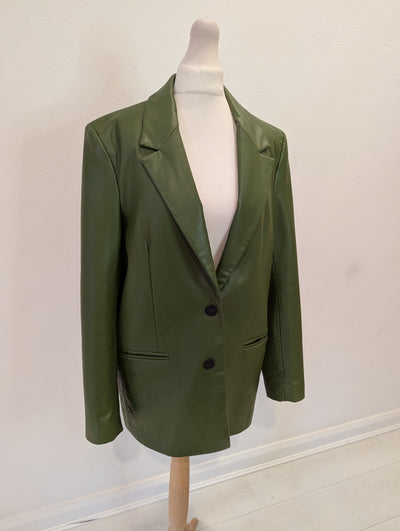 Zara Green Pleather Blazer Size Small