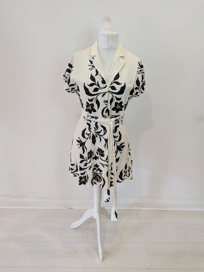 Zara Cream Black Wrap Dress L RRP £49.99
