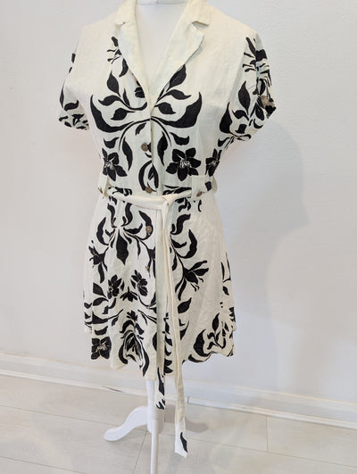 Zara Cream Black Wrap Dress L RRP £49.99