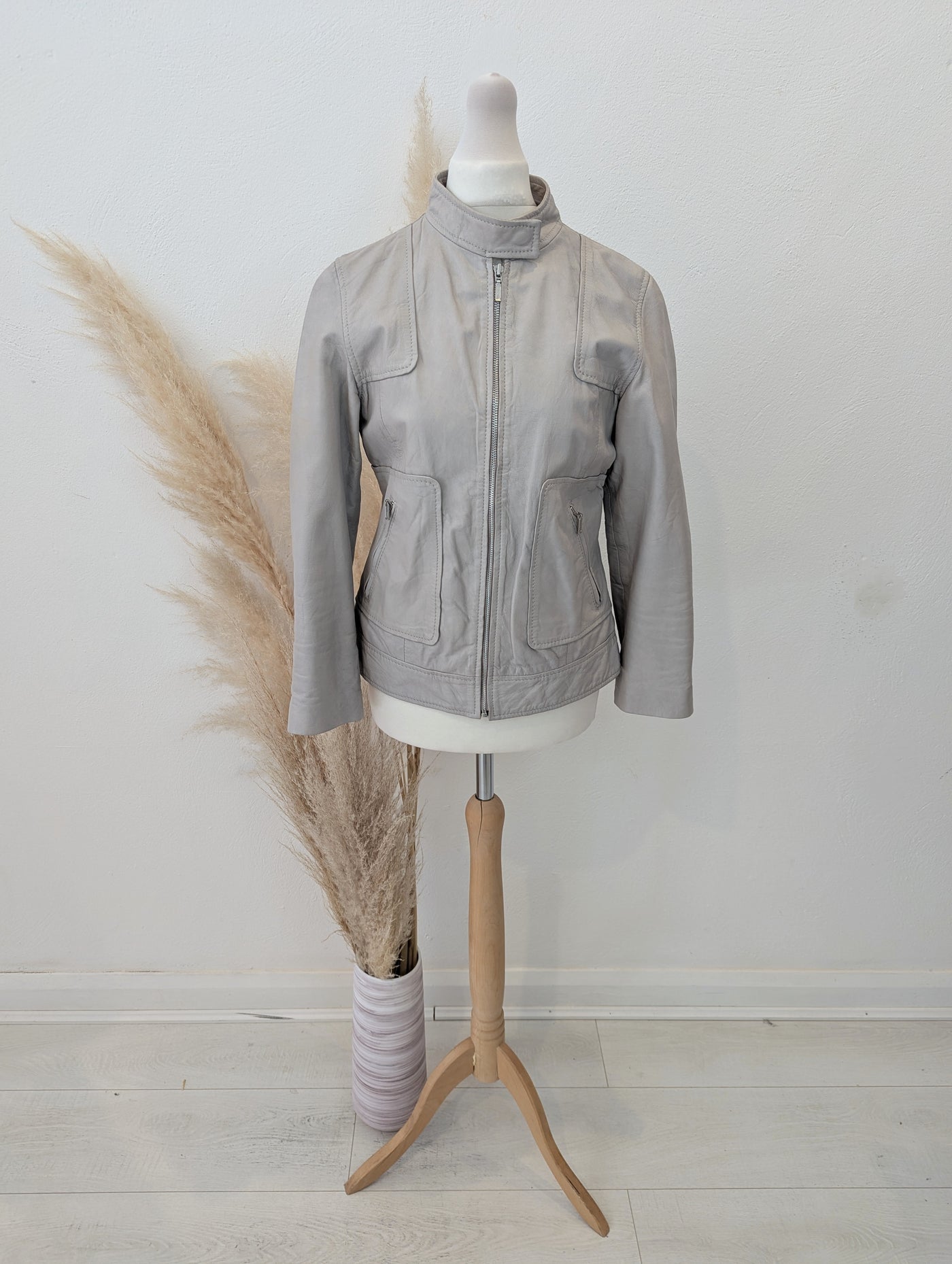 Mint Velvet Taupe leather jacket 10