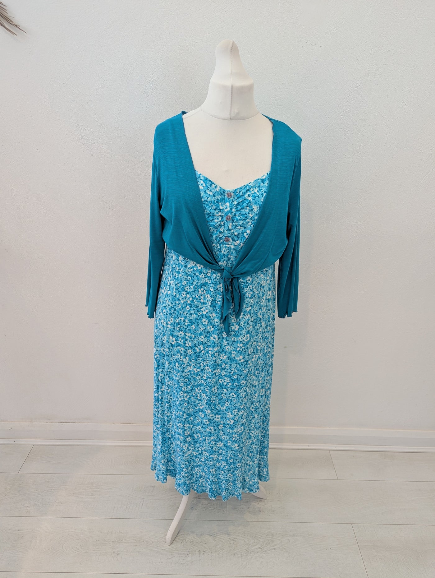 Per Una Teal Flower Dress & Shrug 18L
