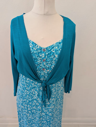 Per Una Teal Flower Dress & Shrug 18L