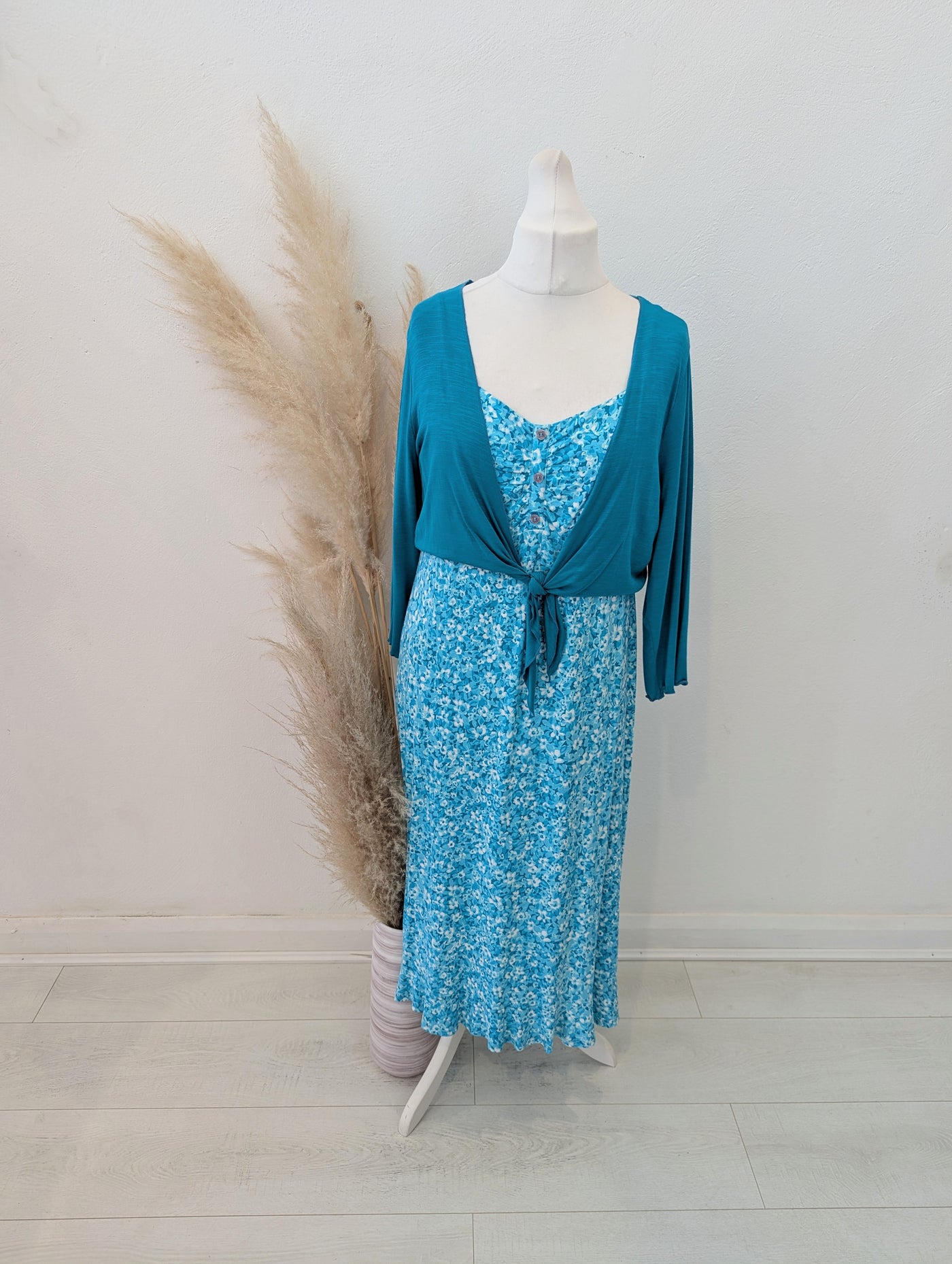 Per Una Teal Flower Dress & Shrug 18L