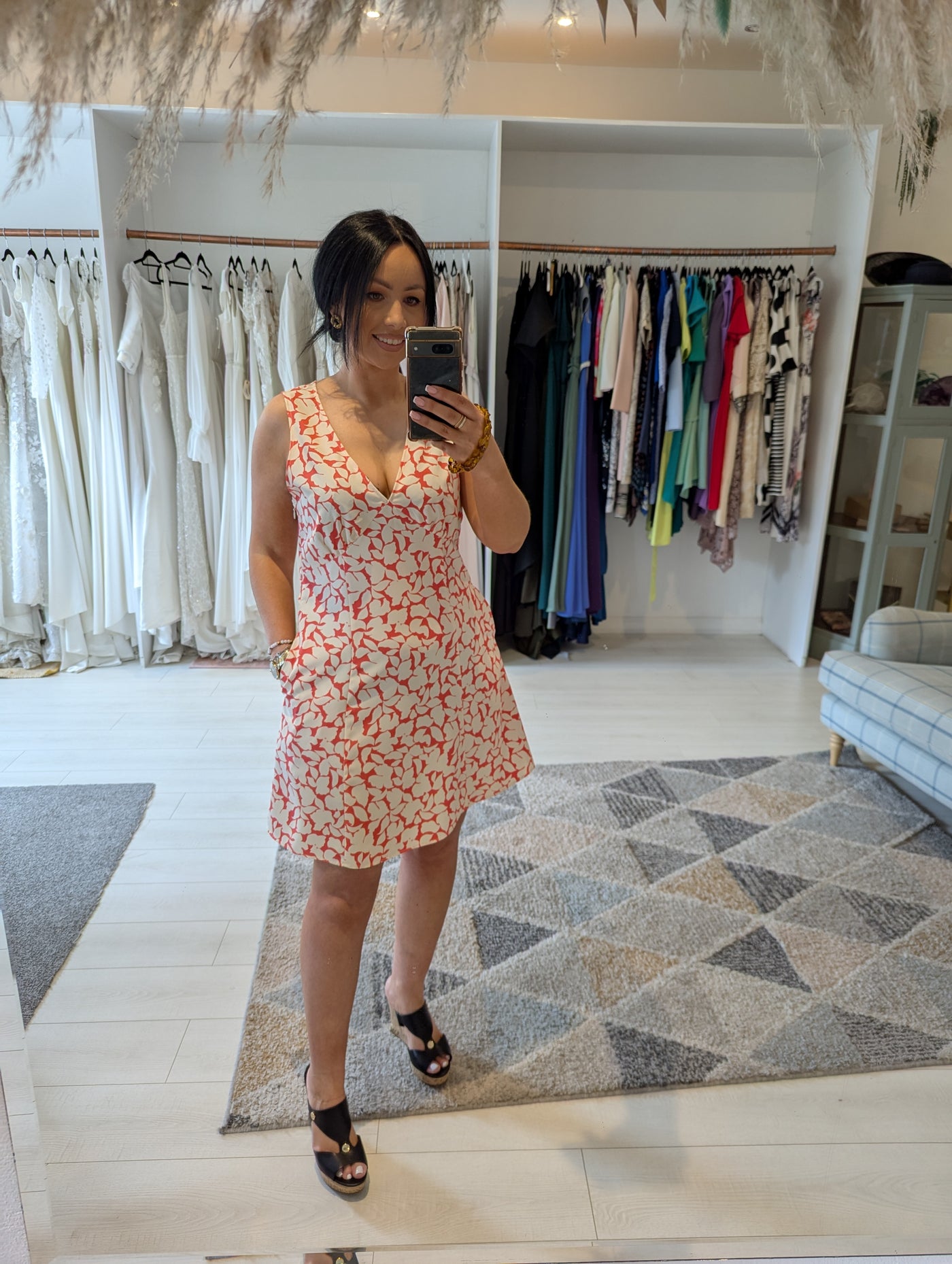 Uniqlo Coral/Cream Dress Medium