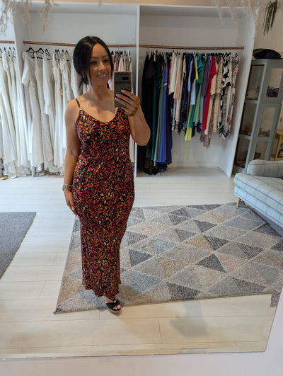 urban outfitters orange maxi dress strapless open back dress Urban Outfitters Black Orange Floral Maxi Medium The Wardrobe