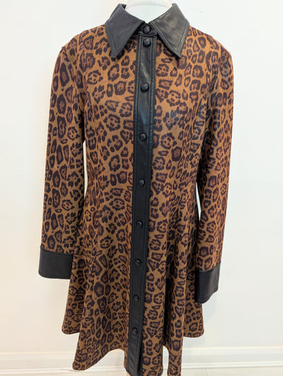 Stand Studio leopard/ pleather trim dress 10