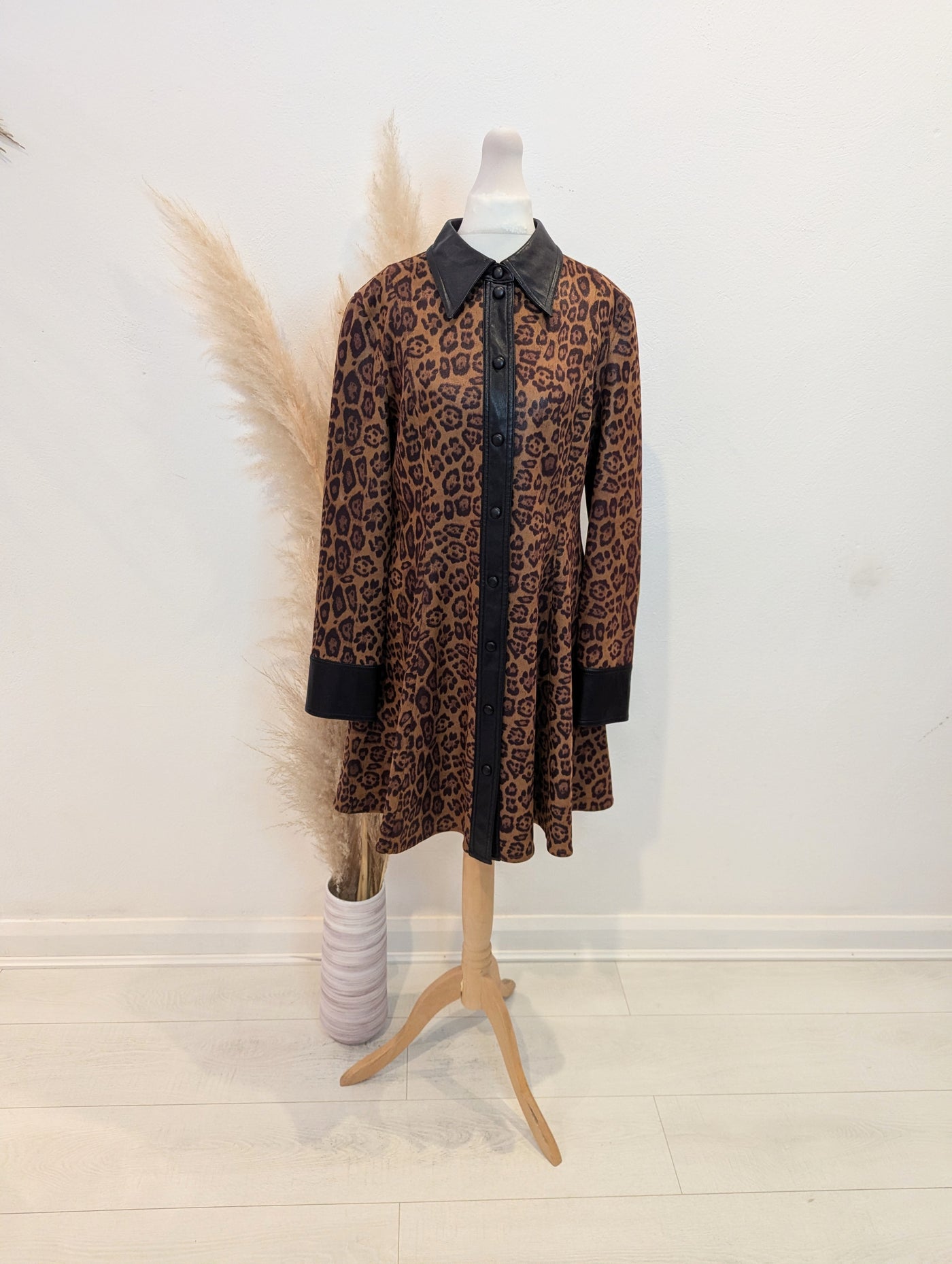 Stand Studio leopard/ pleather trim dress 10