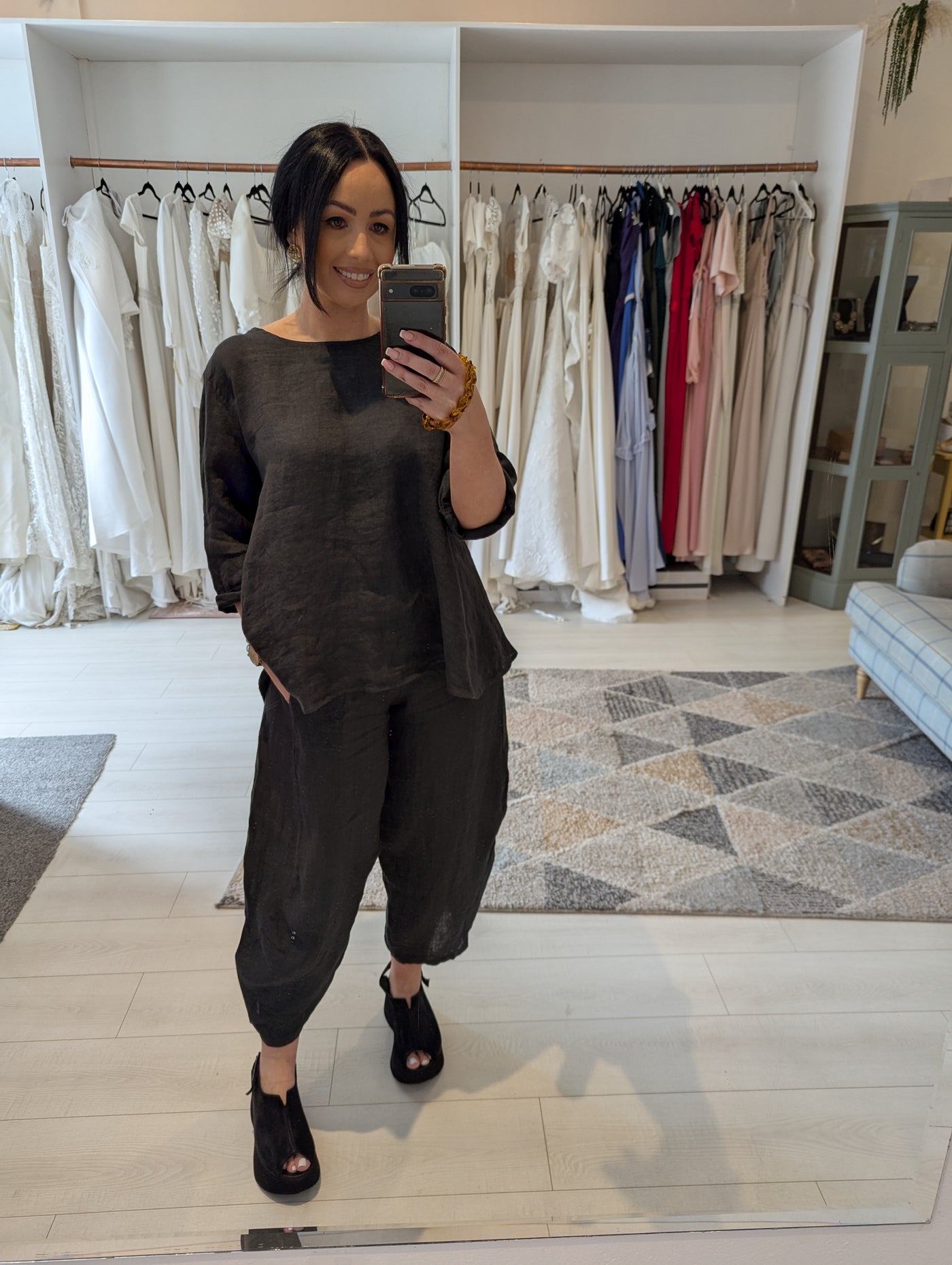 Style Hax Linen Top in Charcoal
