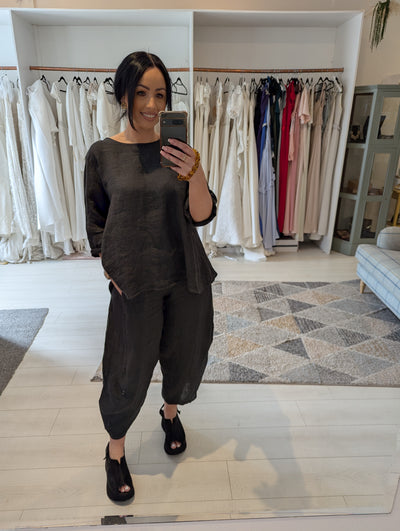 Style Hax Linen Top in Charcoal