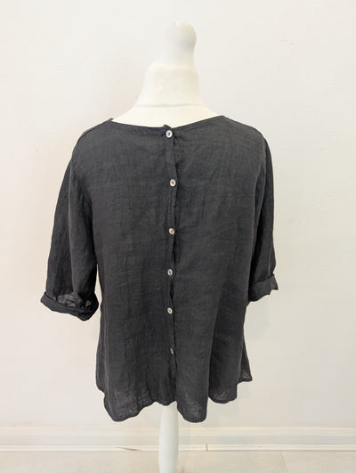 Style Hax Linen Top in Charcoal
