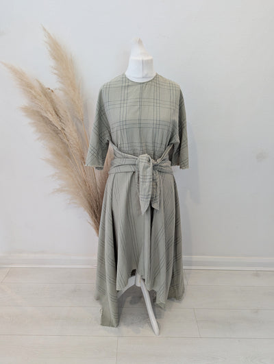 Zara Sage check Cotton Linen Dress M