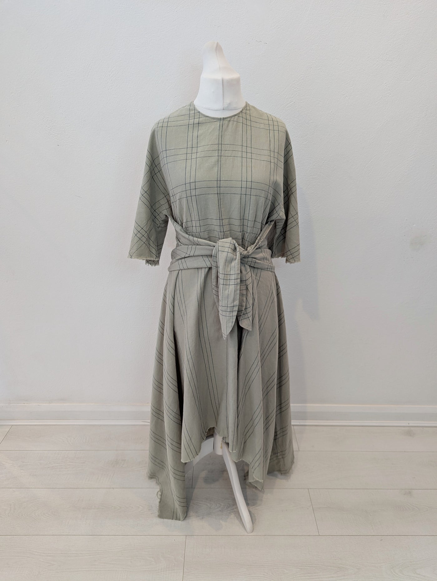 Zara Sage check Cotton Linen Dress M