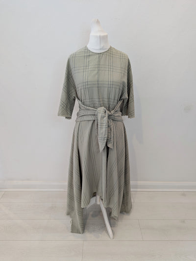 Zara Sage check Cotton Linen Dress M