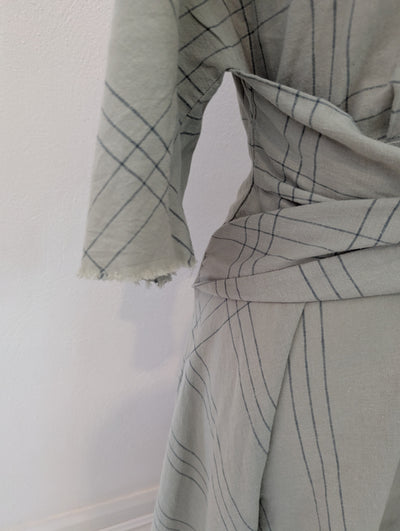 Zara Sage check Cotton Linen Dress M