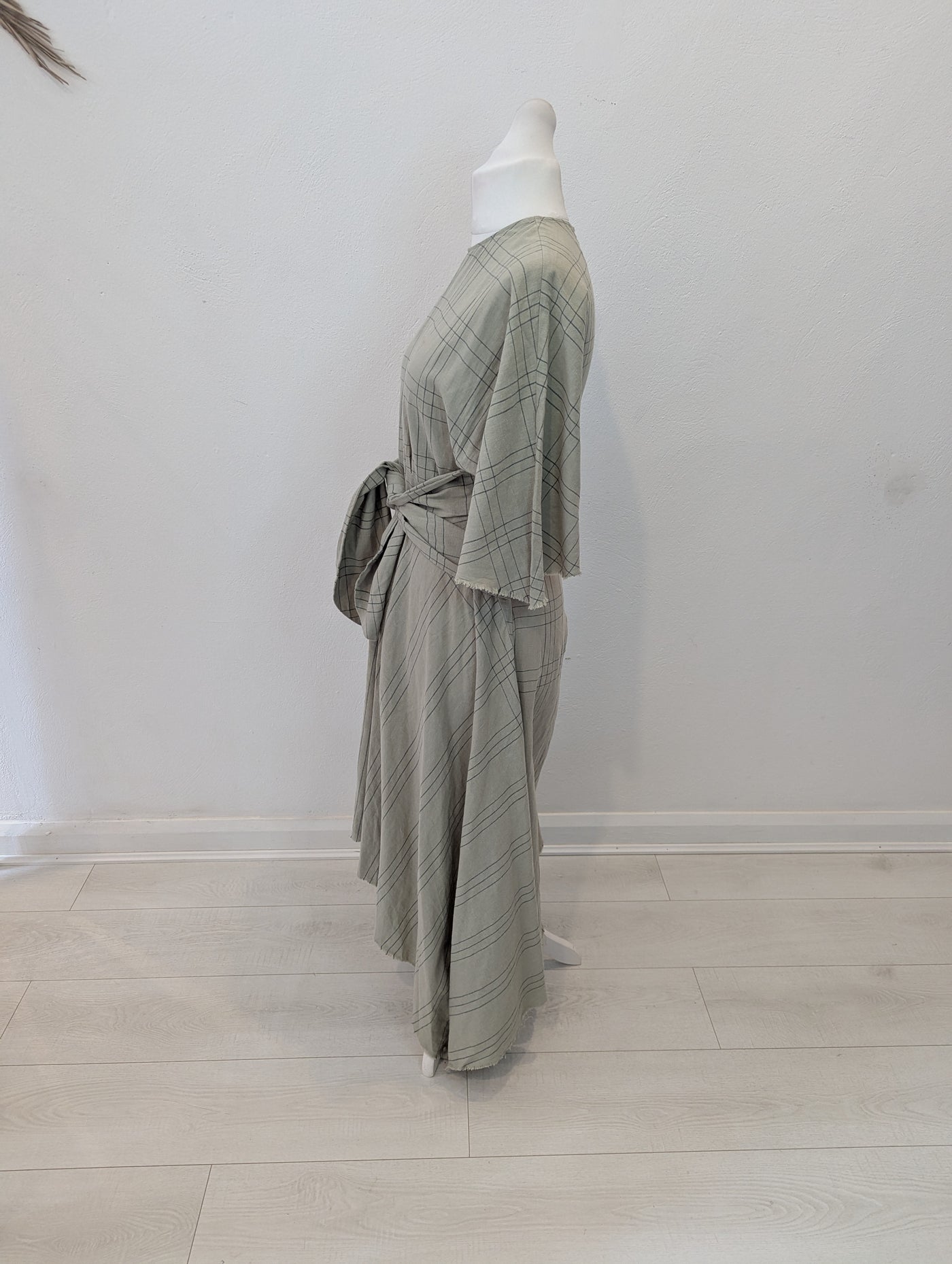 Zara Sage check Cotton Linen Dress M