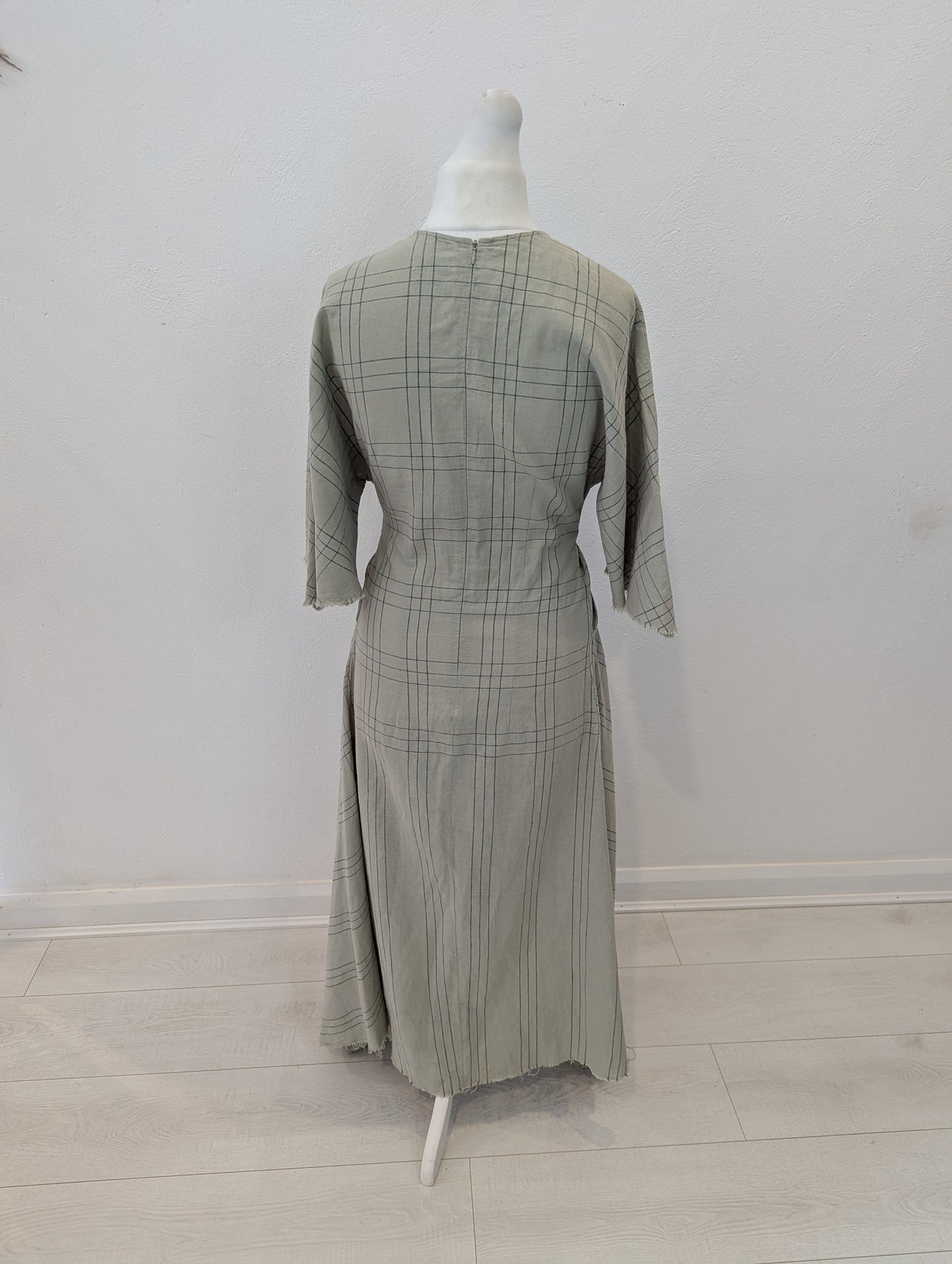 Zara Sage check Cotton Linen Dress M