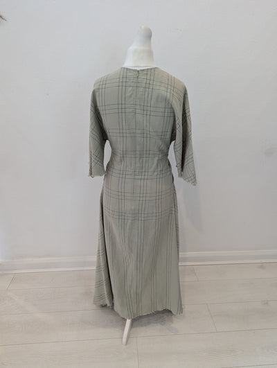 Zara Sage check Cotton Linen Dress M