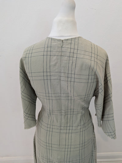 Zara Sage check Cotton Linen Dress M