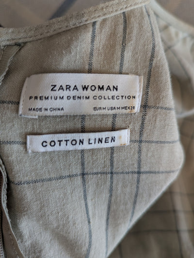 Zara Sage check Cotton Linen Dress M