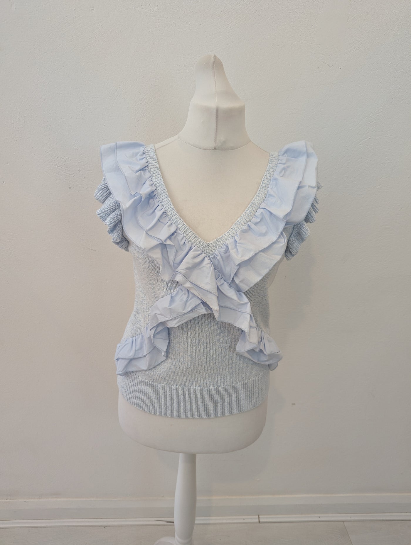 Mint Velvet Blue Ruffle Jumper M RRP £89