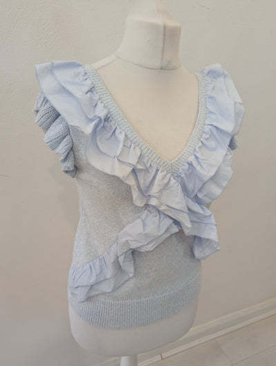 Mint Velvet Blue Ruffle Jumper M RRP £89