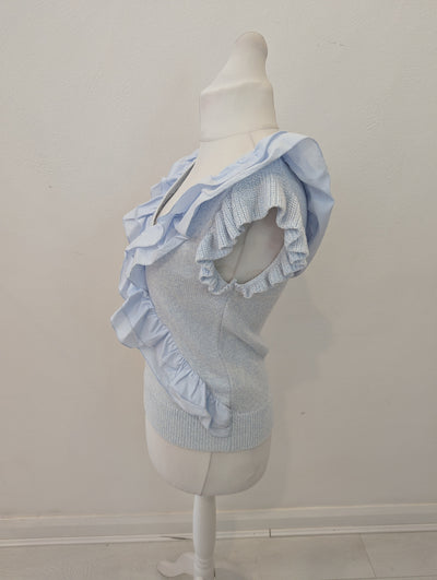 Mint Velvet Blue Ruffle Jumper M RRP £89