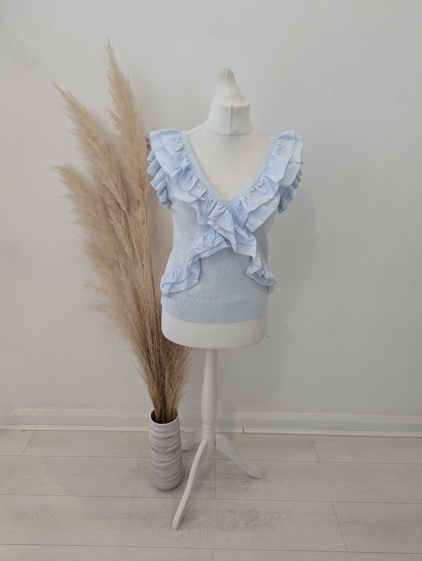 Mint Velvet Blue Ruffle Jumper M RRP £89