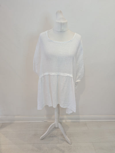 Style Hax Pure Linen Long Top White