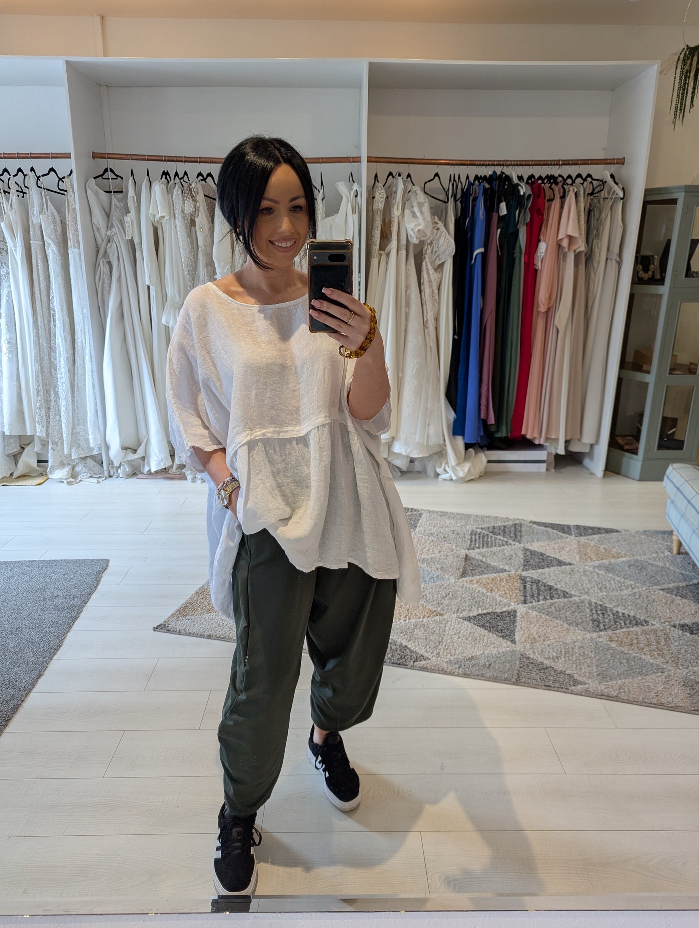 Style Hax Pure Linen Long Top White