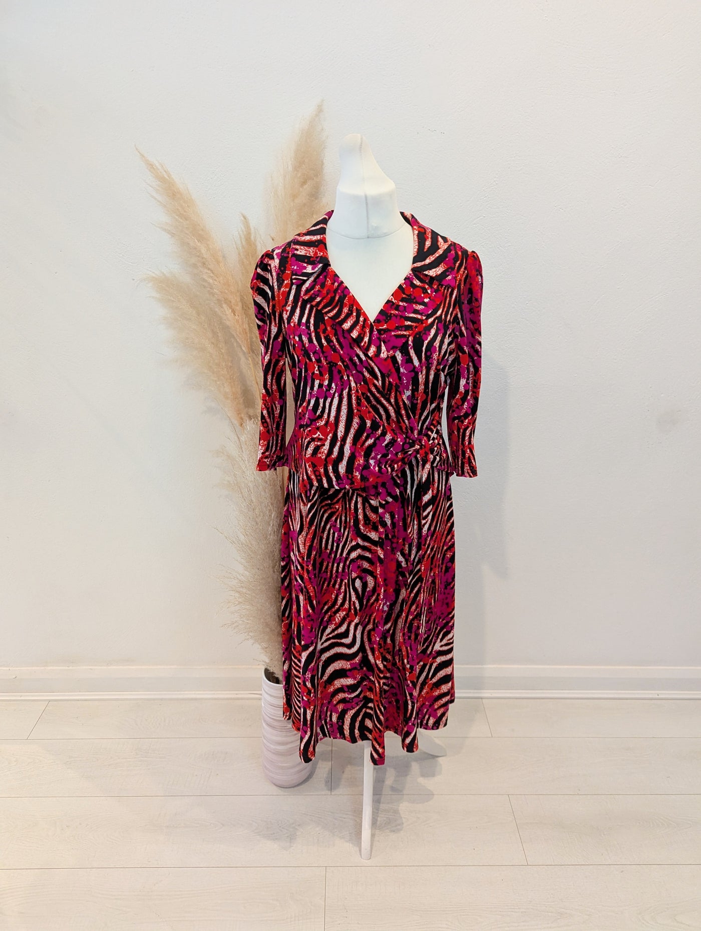 Jolie Moi Red Multi Wrap Dress 12/14