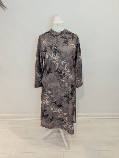 No Label Grey Leaf Chinese Dress XL