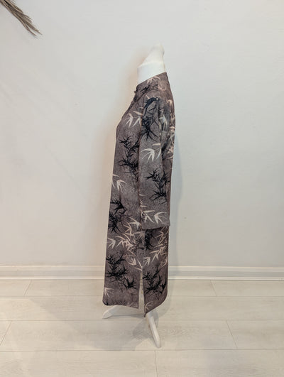 No Label Grey Leaf Chinese Dress XL