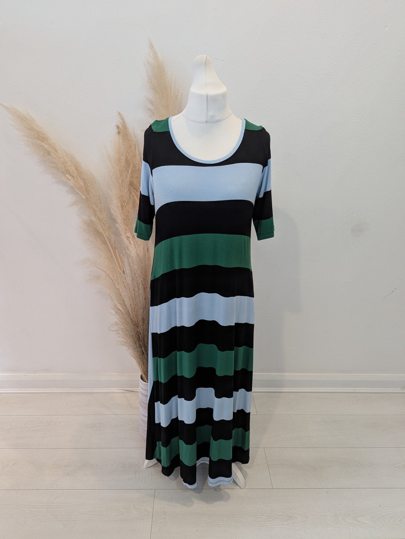 Alembika Green/Black Striped Maxi Dress Size 12