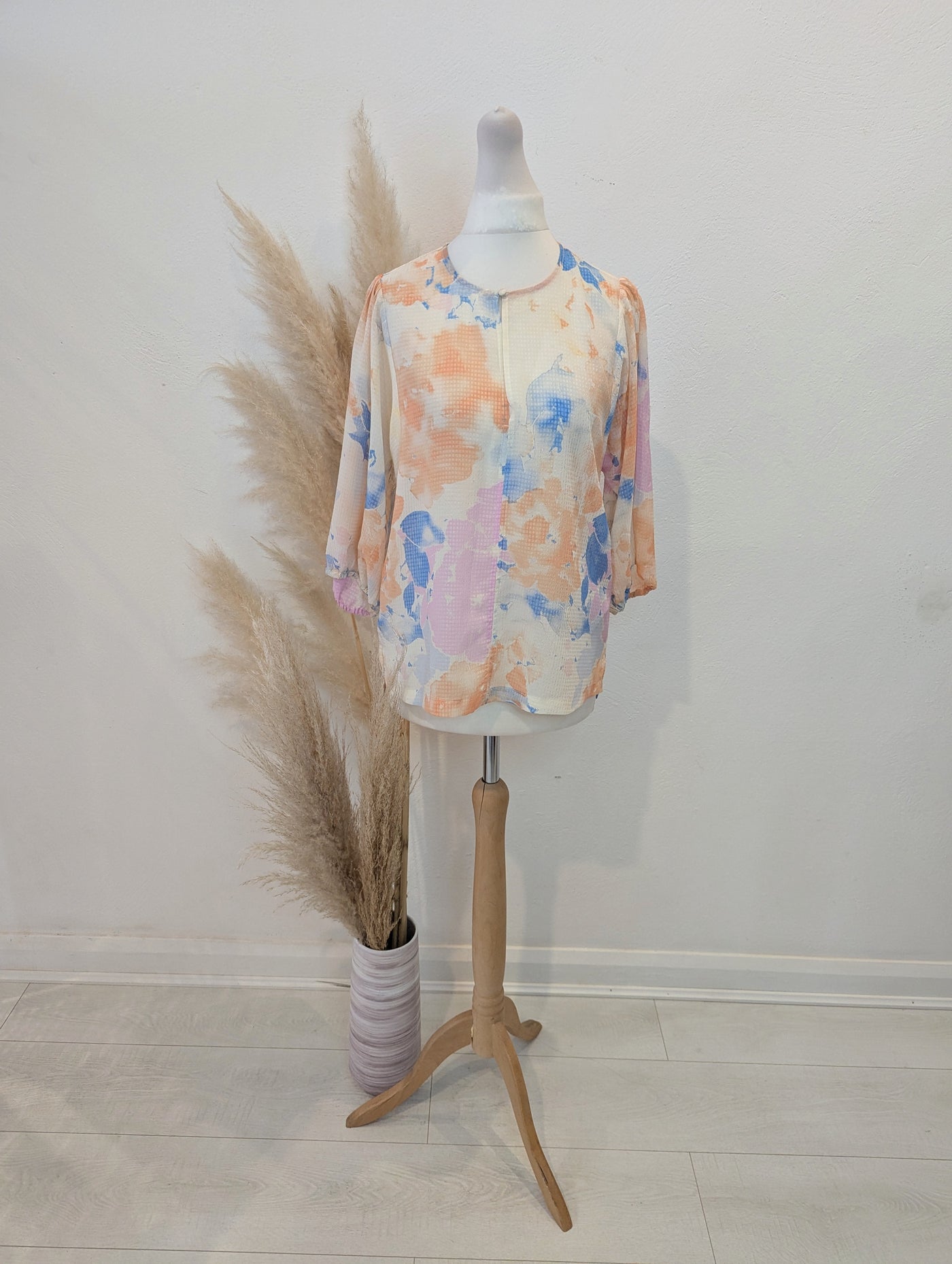 Soaked Peach Floral Top XS