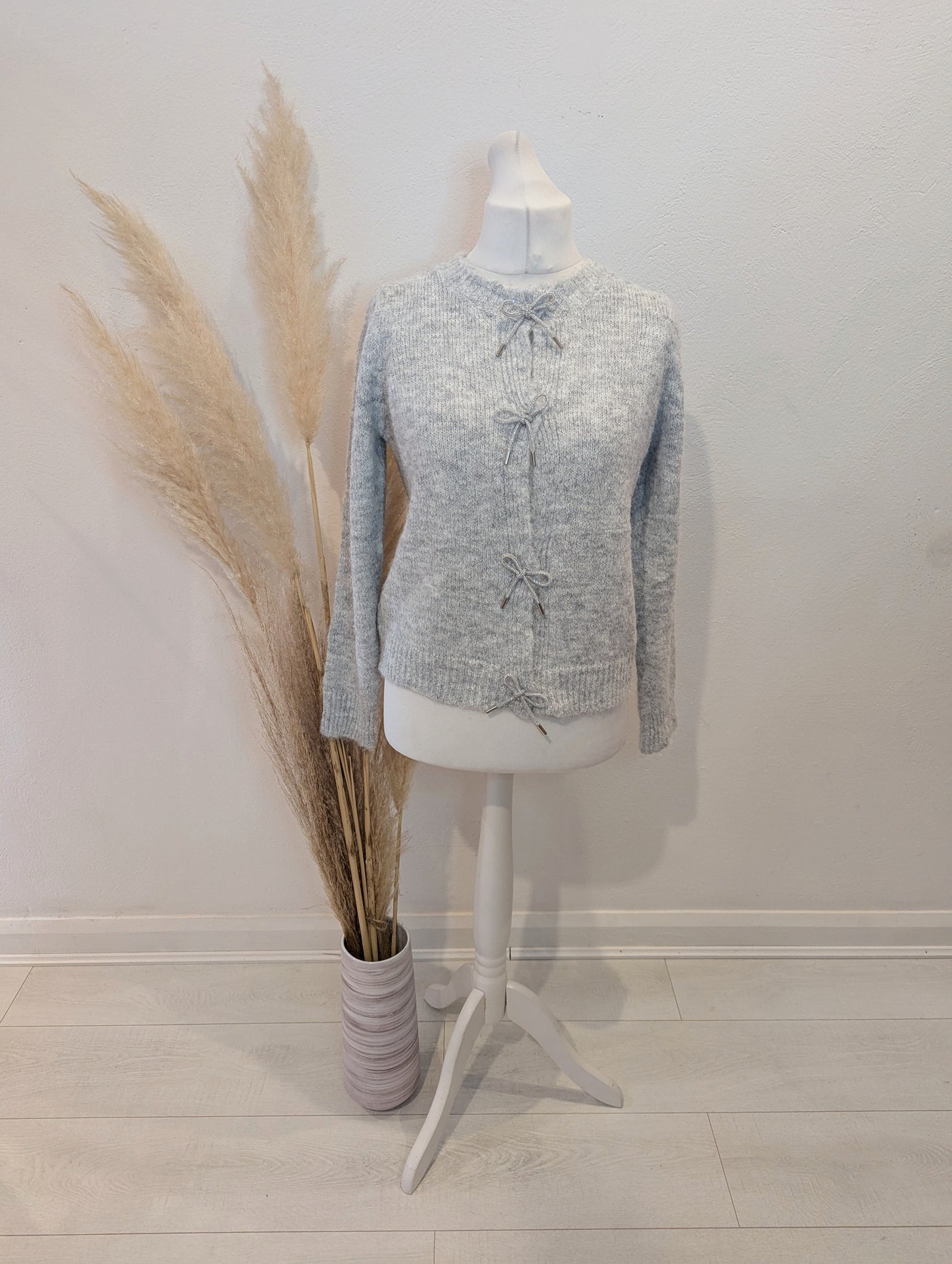 Bisou's Project Grey Diamante Bow Cardigan S/M