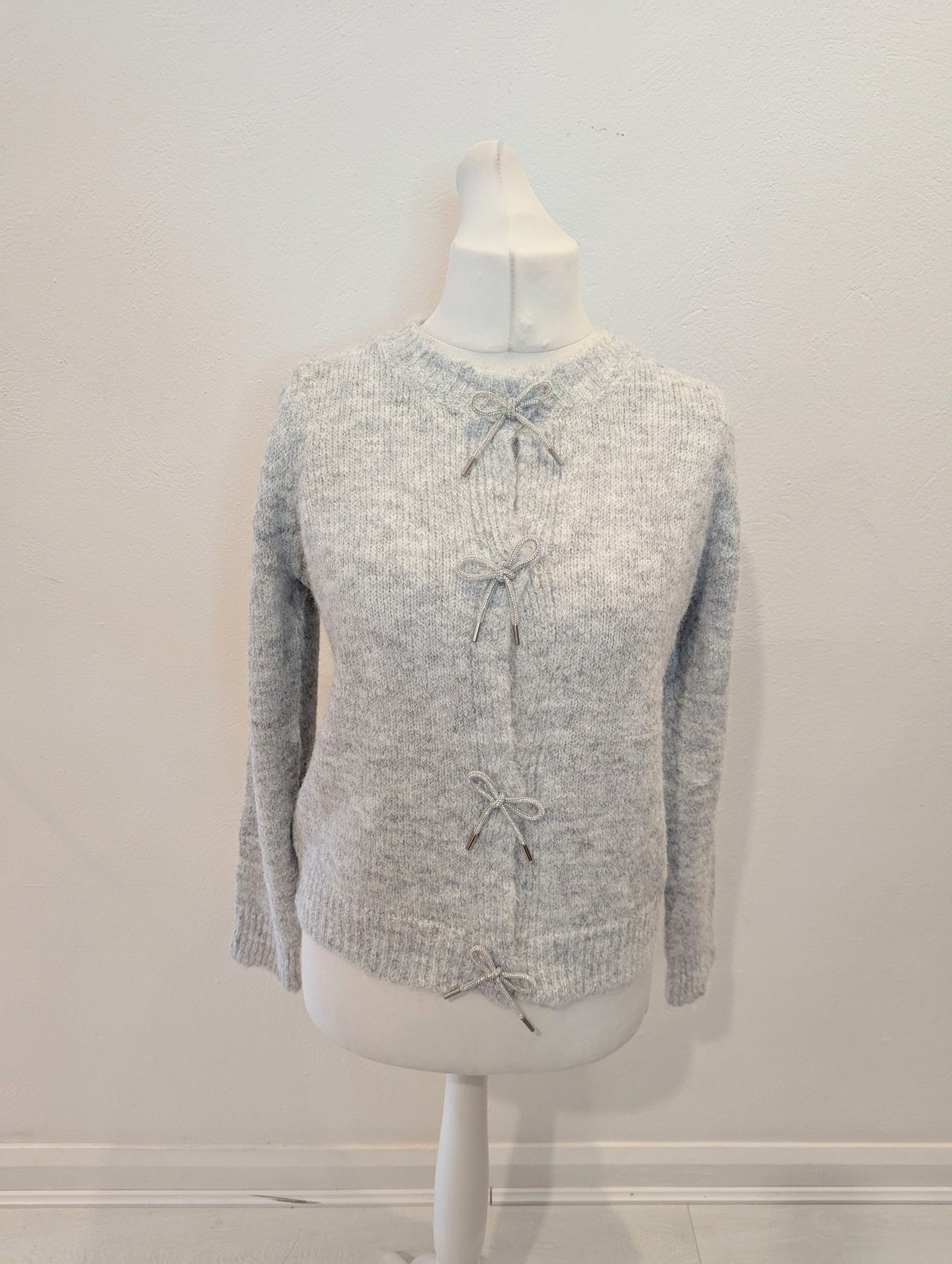 Bisou's Project Grey Diamante Bow Cardigan S/M