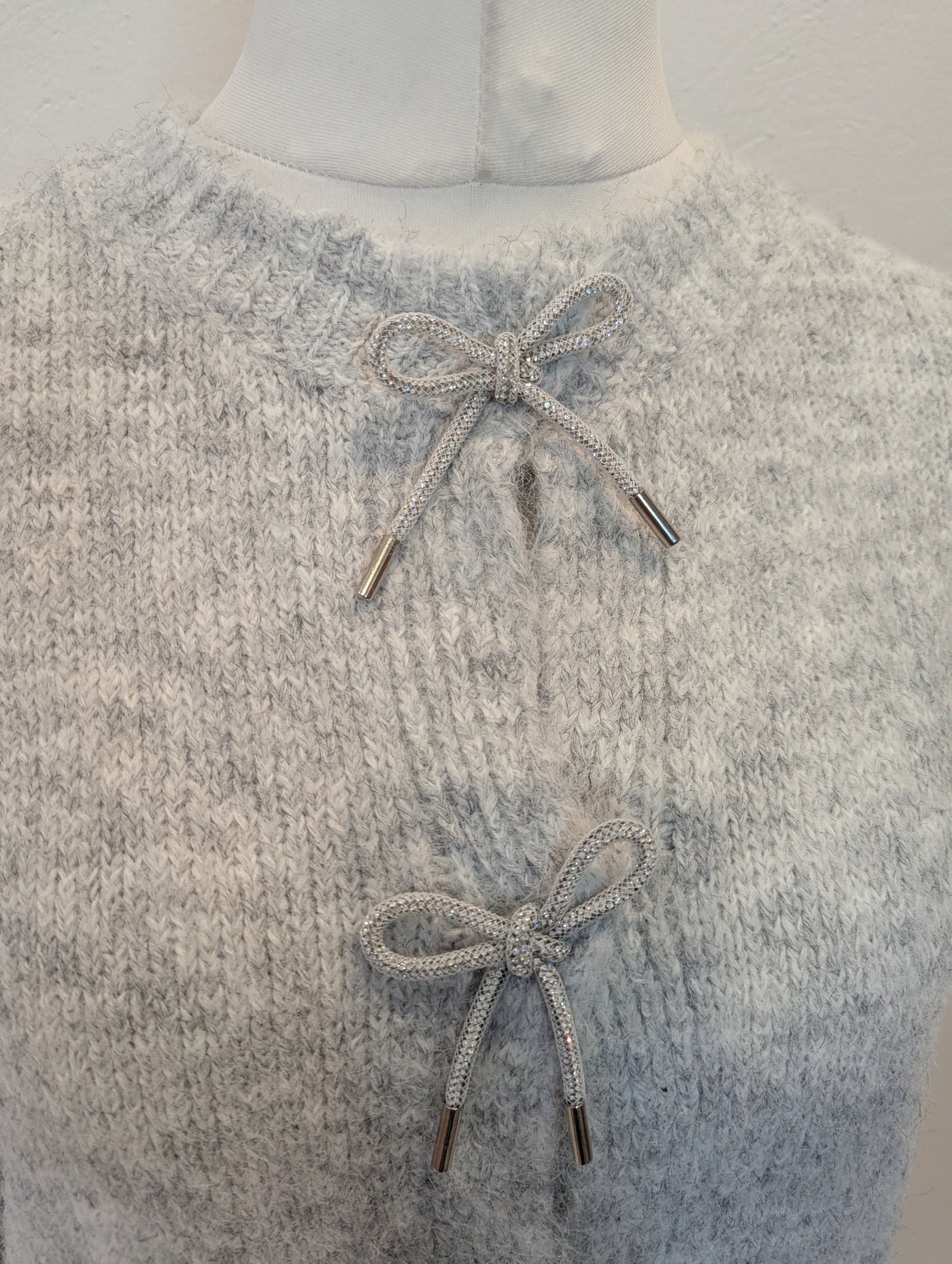 Bisou's Project Grey Diamante Bow Cardigan S/M