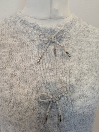 Bisou's Project Grey Diamante Bow Cardigan S/M