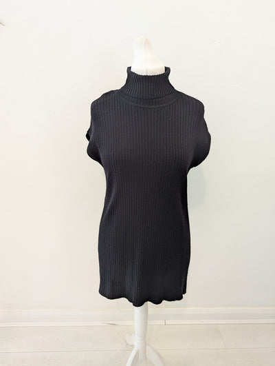 Sarah Pacini Black Long Line Polo Neck Medium