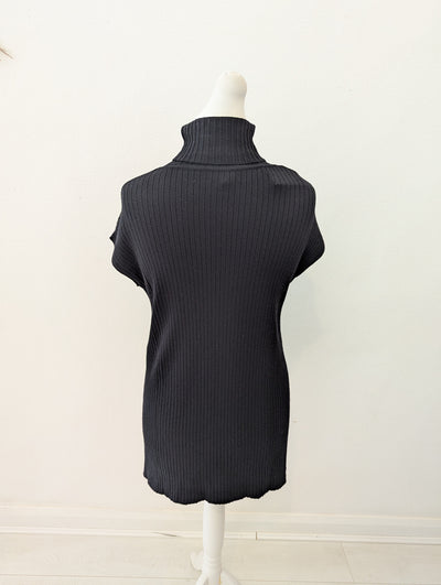 Sarah Pacini Black Long Line Polo Neck Medium