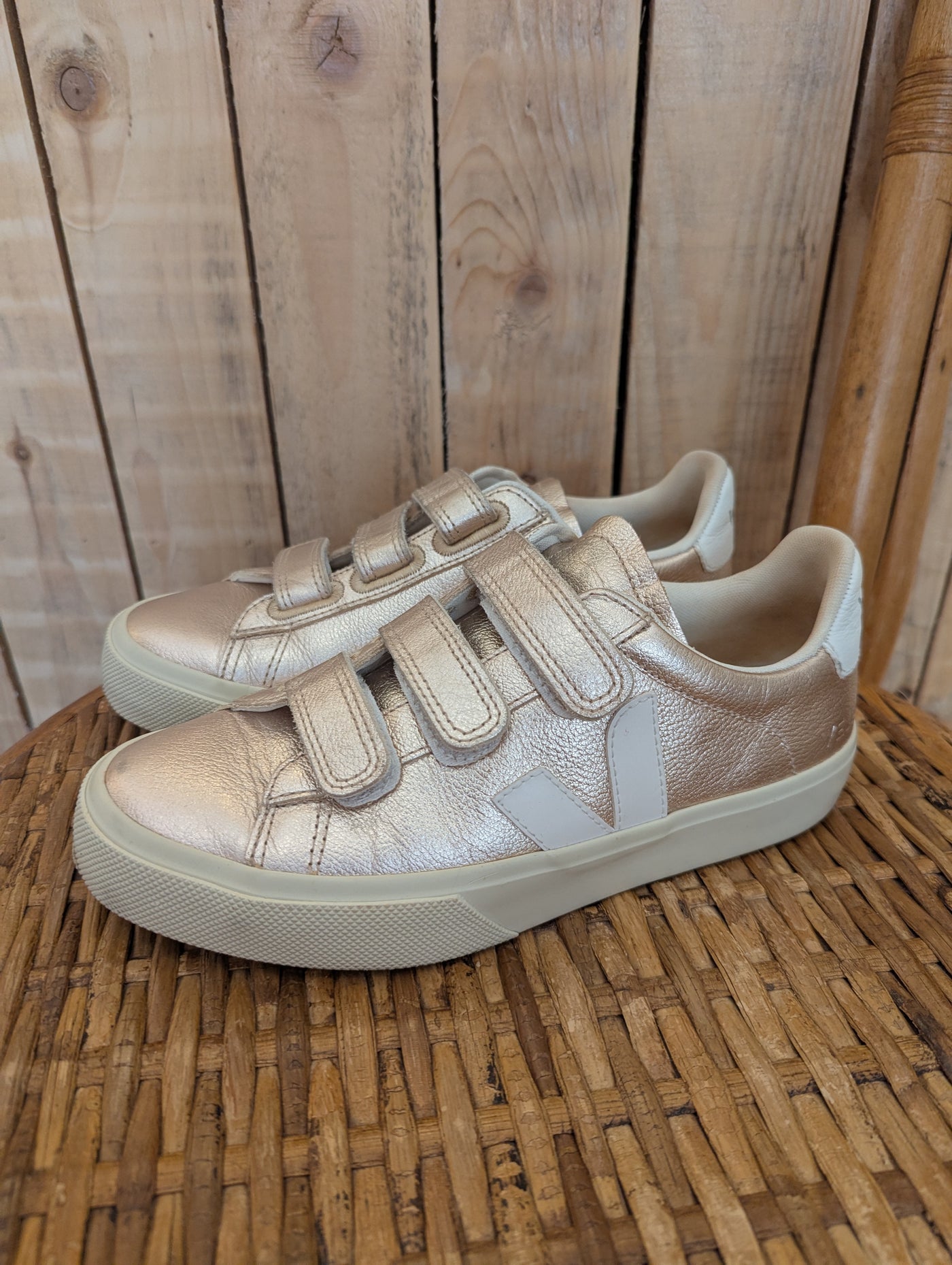 Veja Gold Velcro Trainers Size 5