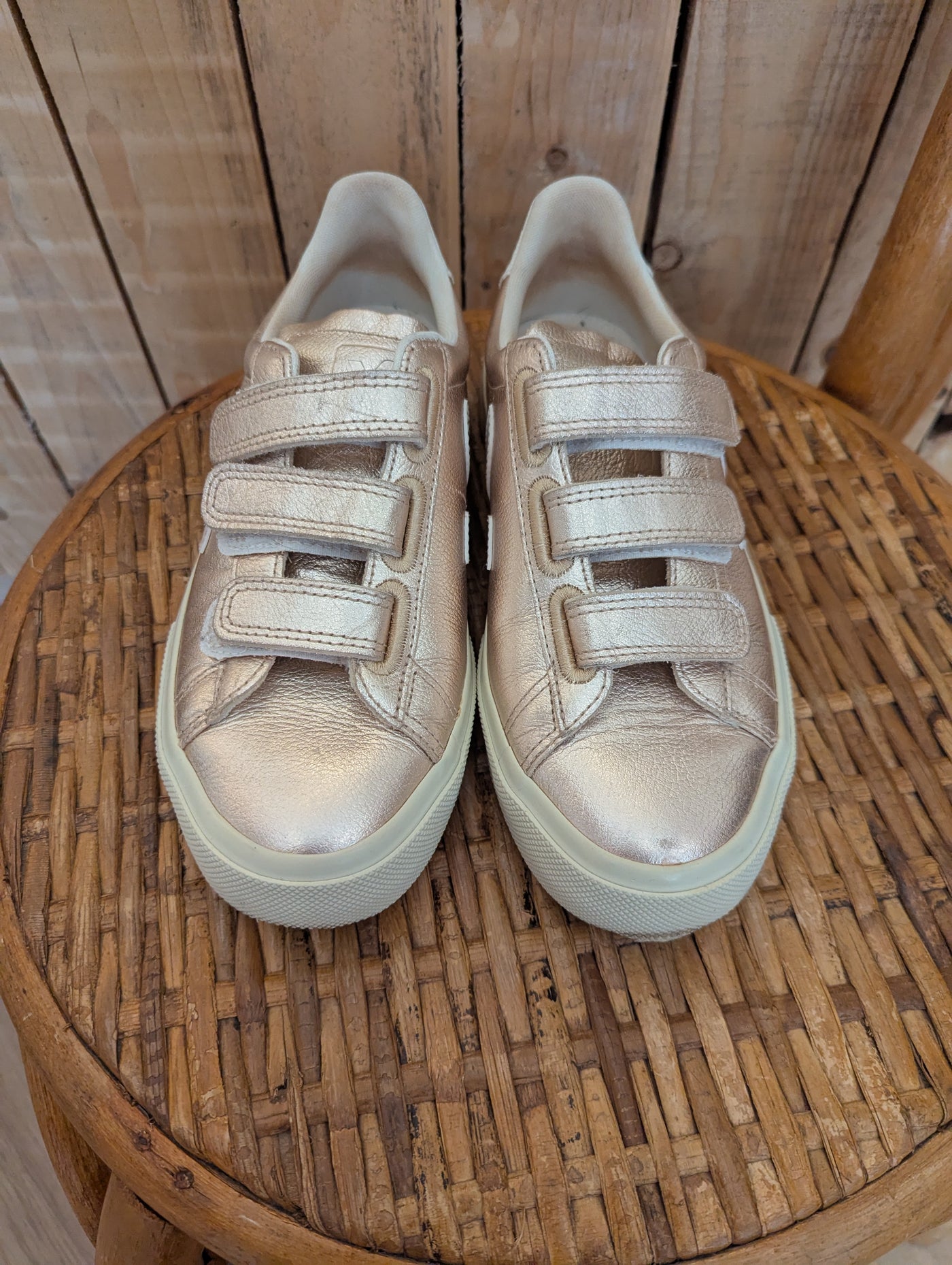 Veja Gold Velcro Trainers Size 5