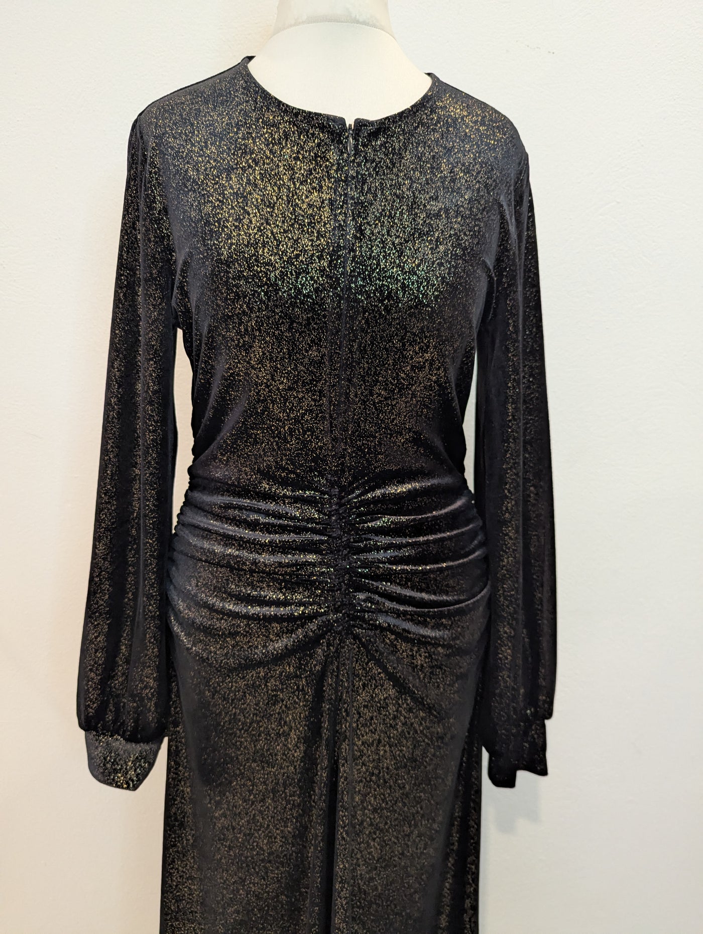 Me + Em Black Glitter Velour Maxi Size 10 NTW RRP £315