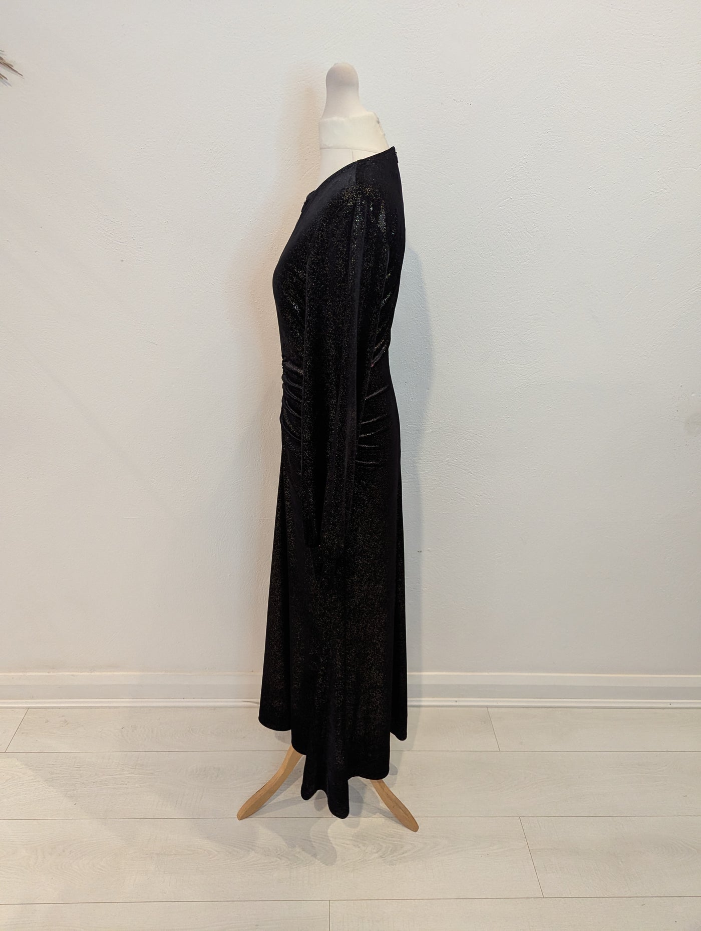 Me + Em Black Glitter Velour Maxi Size 10 NTW RRP £315