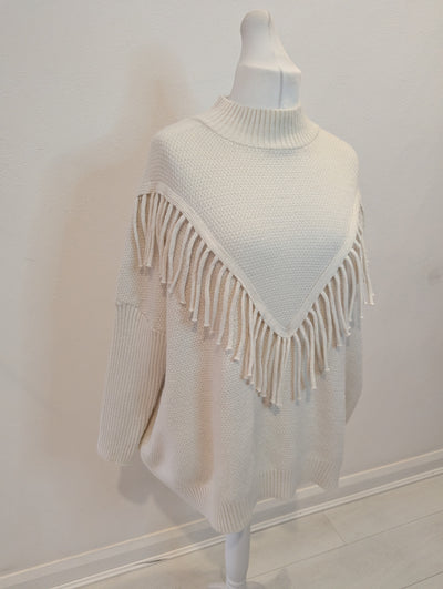 Cream fringed jumper One Size NWT £29.99