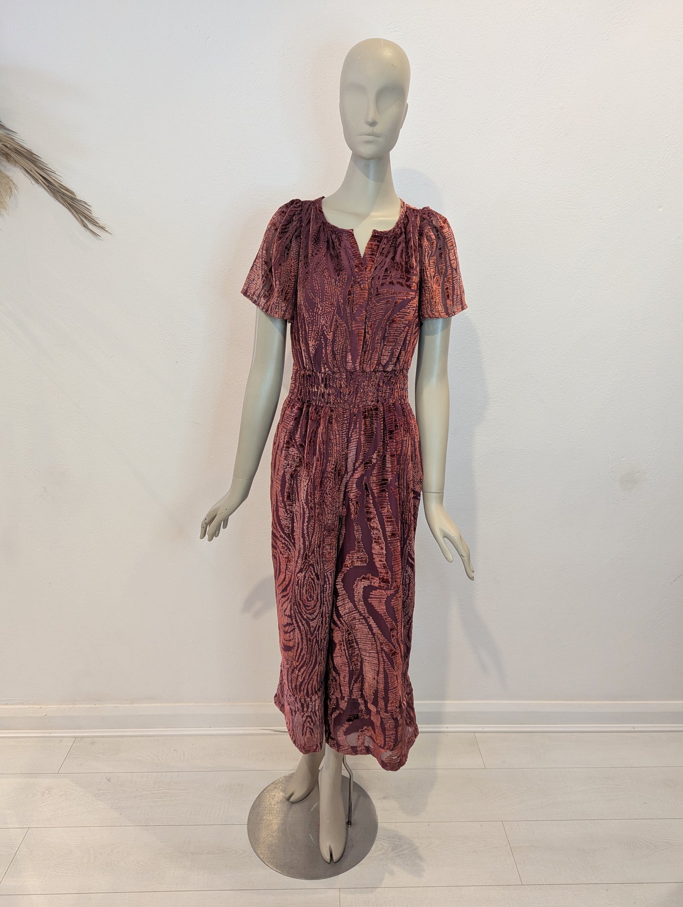 By Anthropologie Rust Velour Jumpsuit S