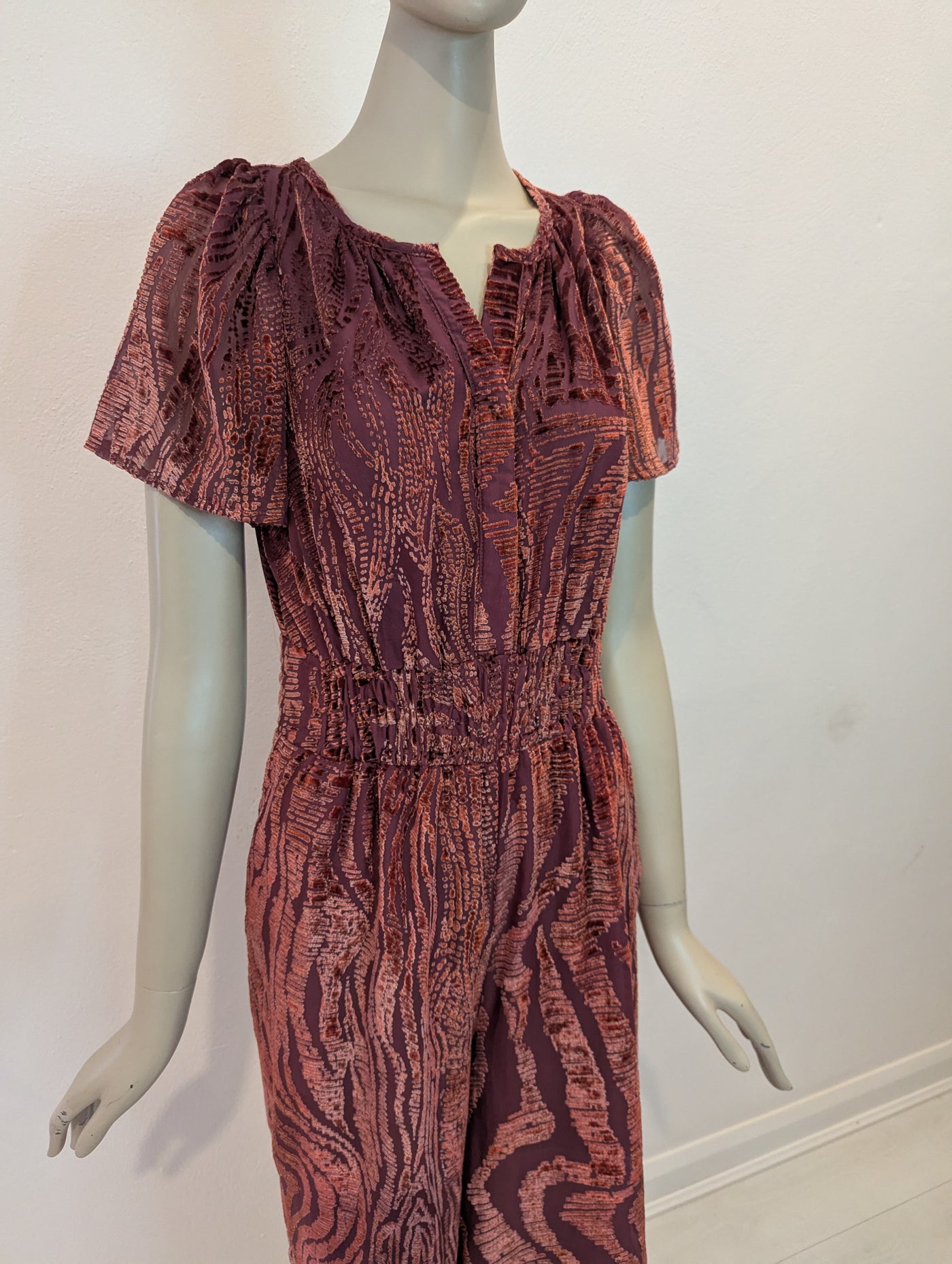 By Anthropologie Rust Velour Jumpsuit S