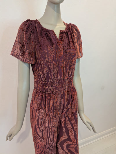 By Anthropologie Rust Velour Jumpsuit S