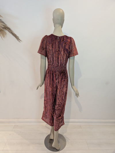 By Anthropologie Rust Velour Jumpsuit S
