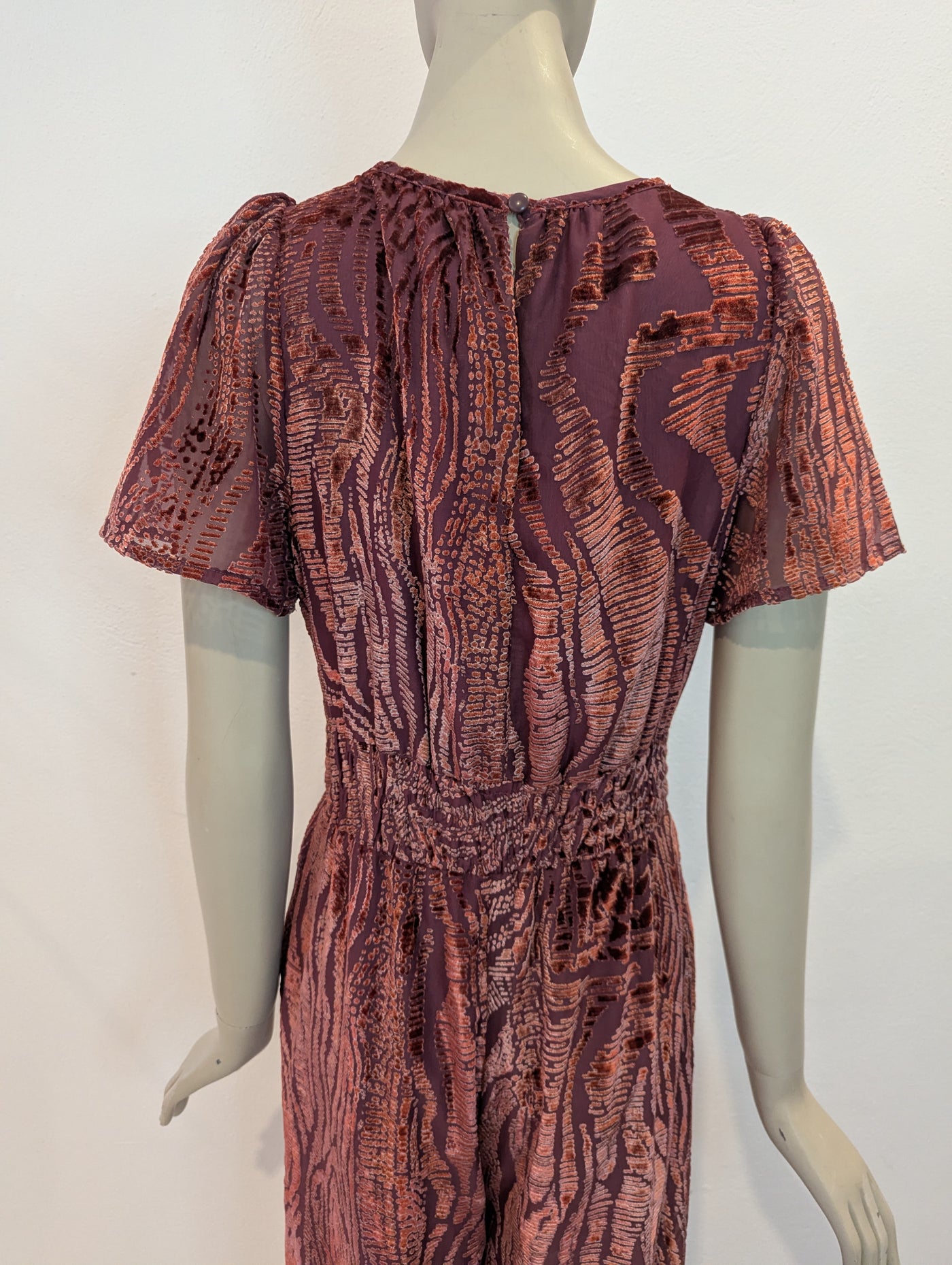 By Anthropologie Rust Velour Jumpsuit S